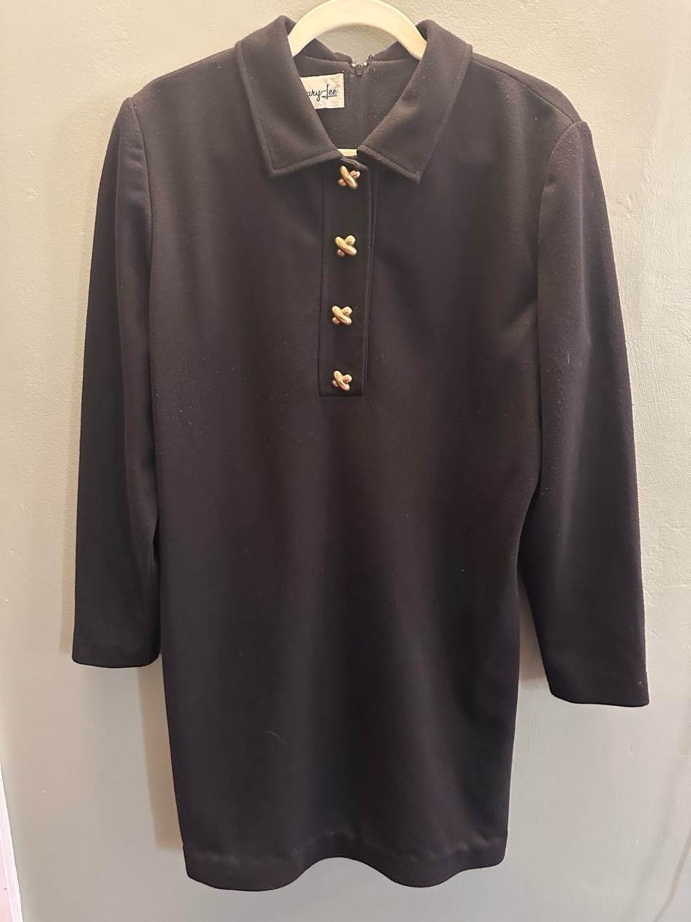 Vintage 60s/70s Henry Lee Black Collared Dress with Gold-plated Buttons